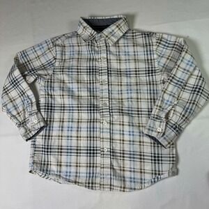Free Planet Boys Plaid Button Down Shirt Size Medium(5) Kids Cotton Blue Tan